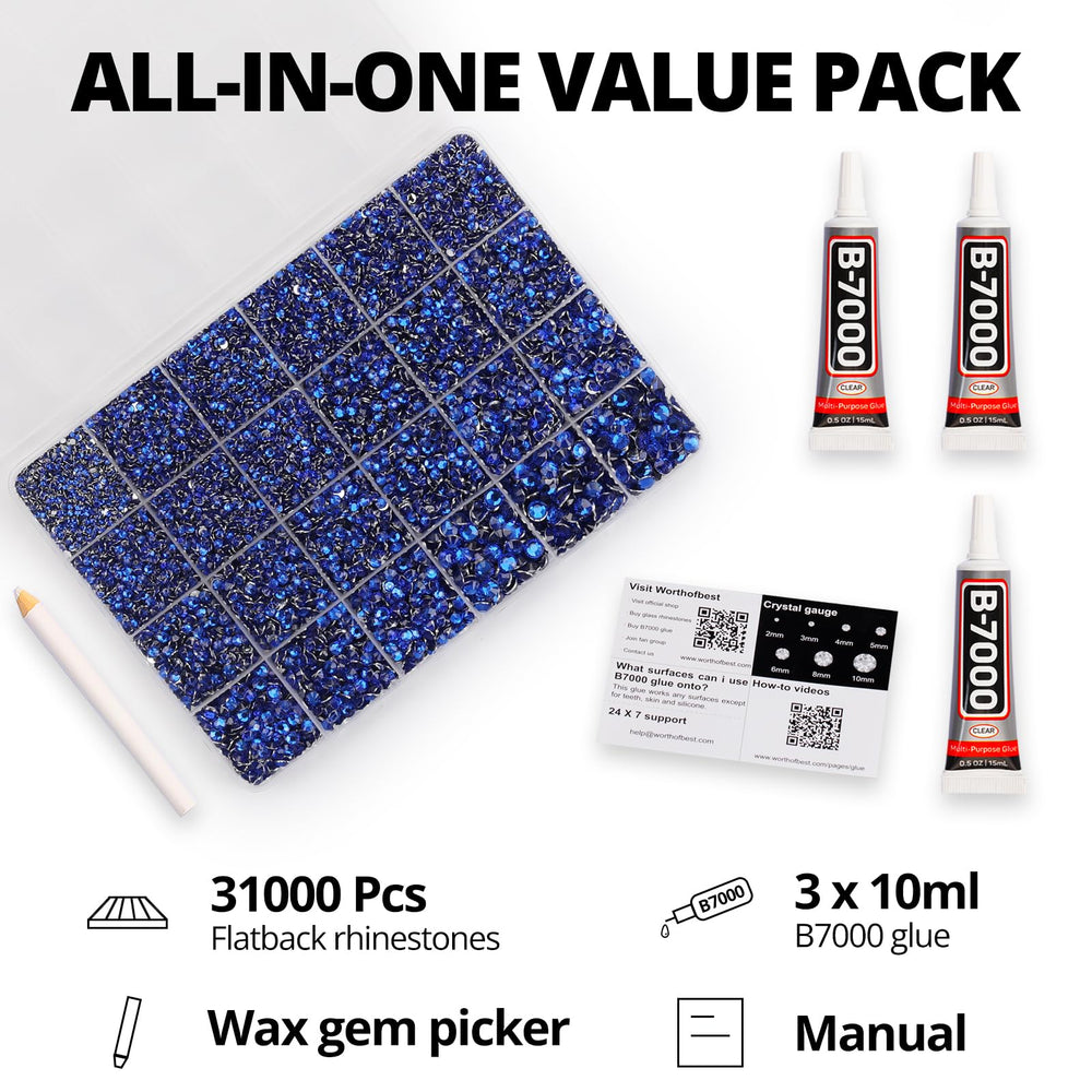 Worthofbest rhinestones bleus 2-6 mm idéal pour nail art et décorations
