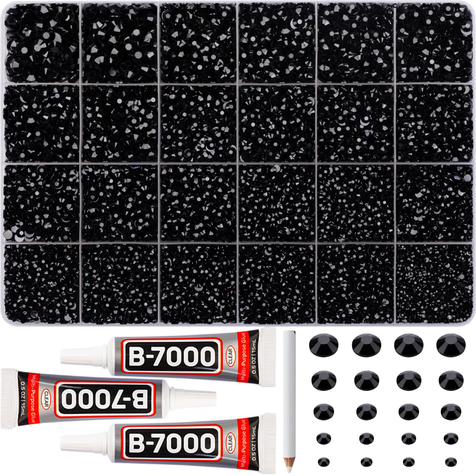 Worthofbest rhinestones noirs 31000 pièces dans un étui pratique, prêt à l'emploi.