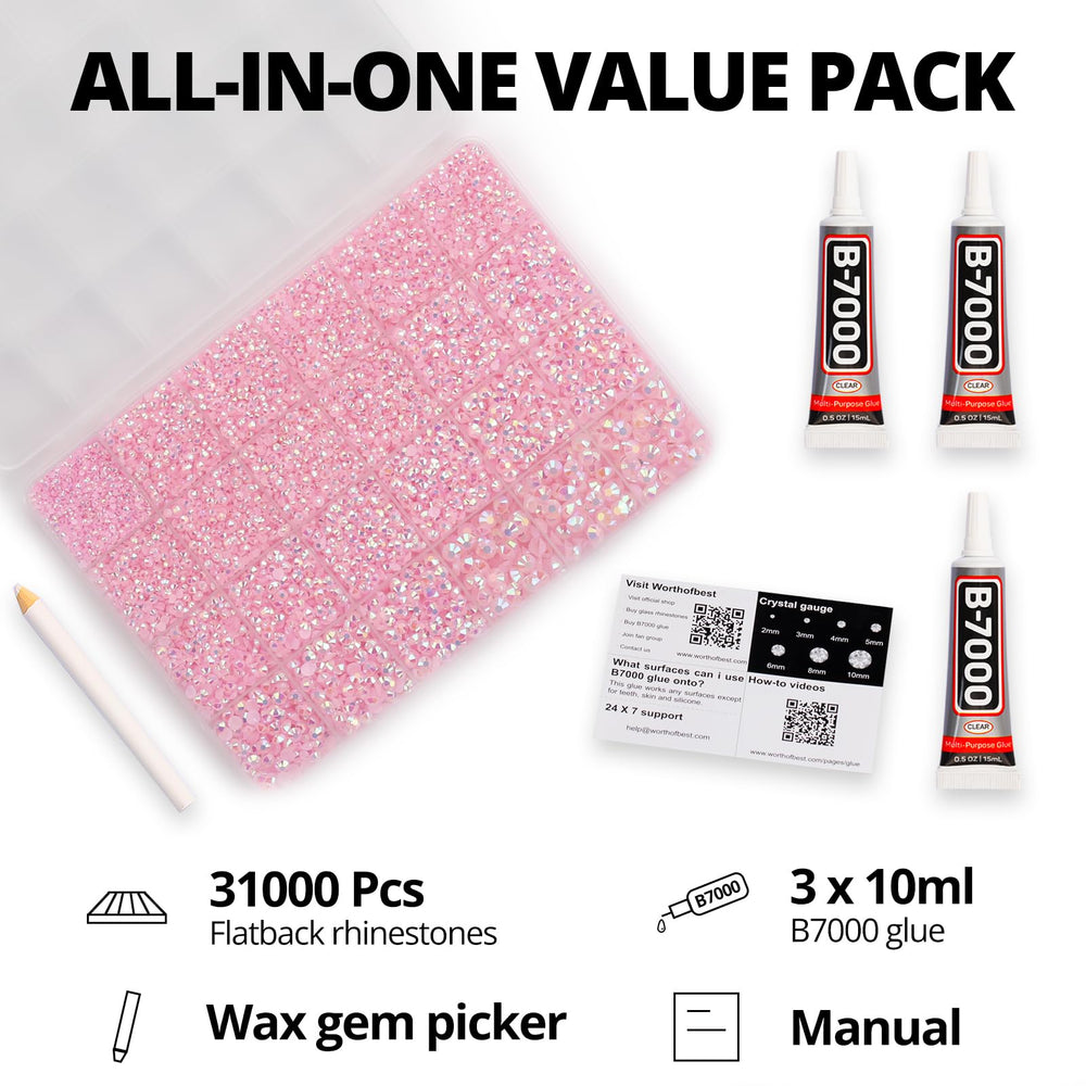 Worthofbest strass résine rose AB tailles 2-6 mm pour motifs variés