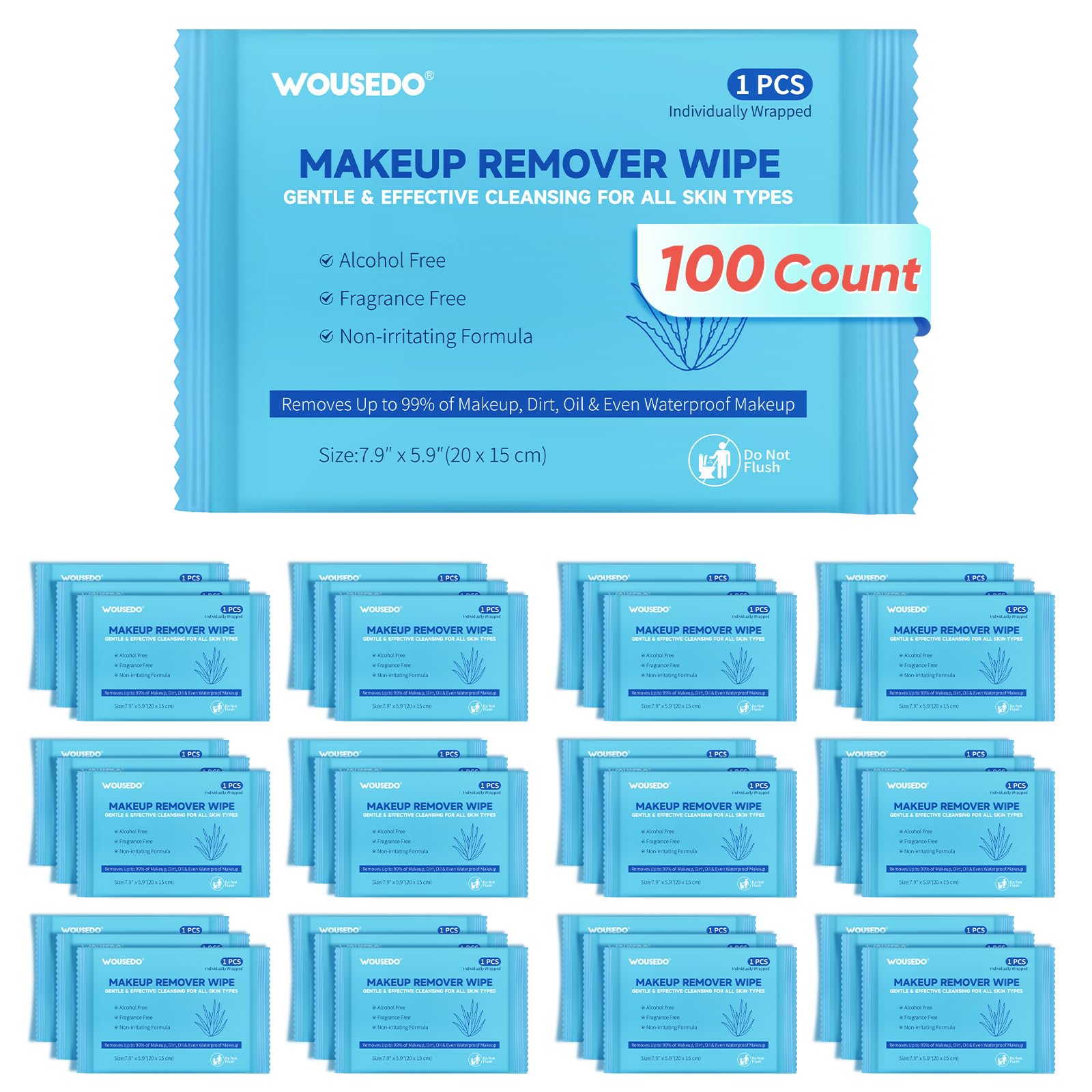 WOUSEDO makeup remover wipes alcohol-free for gentle cleansing on all skin types.