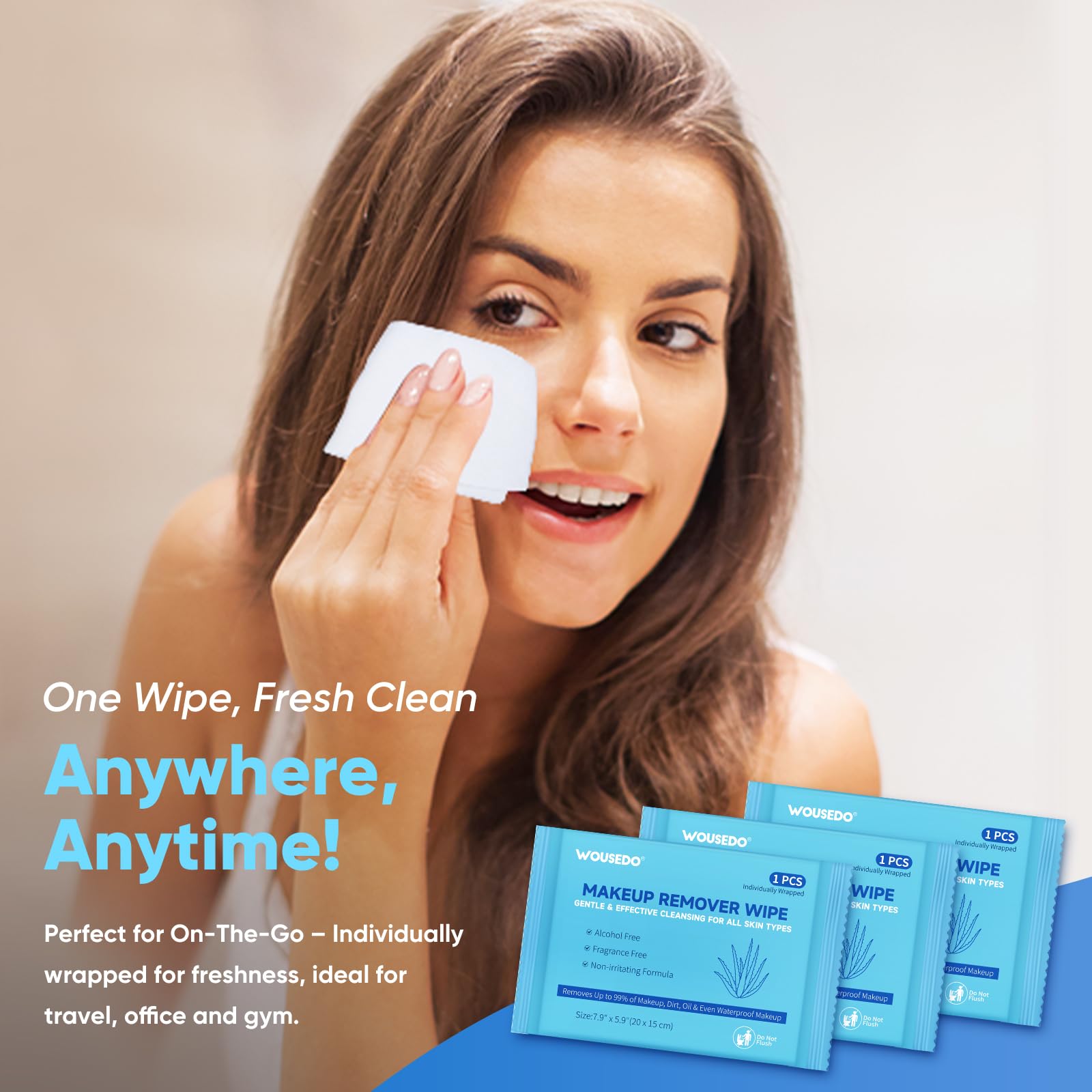 WOUSEDO travel size wipes fit in bags for quick cleansing anywhere.