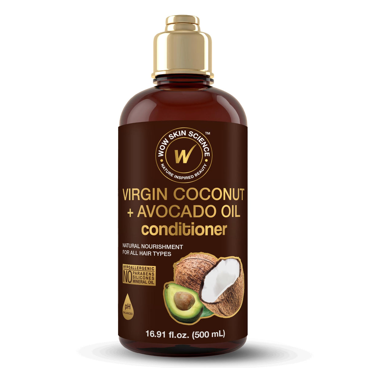 WOW Hair Conditioner : bouteille visible, soin nourrissant coco et avocat.
