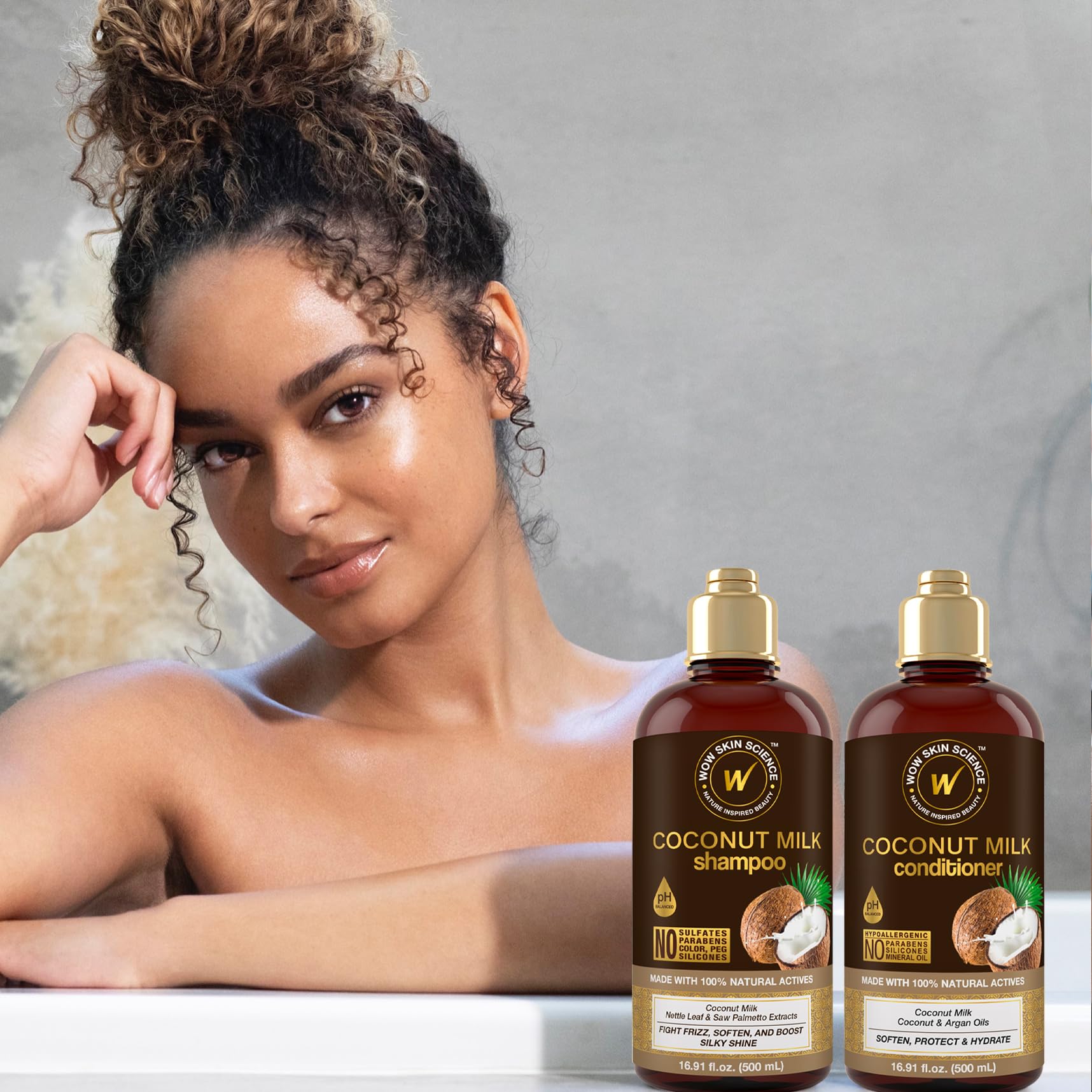 Cheveux boucles après utilisation, texture lisse et brillance naturelle WOW.