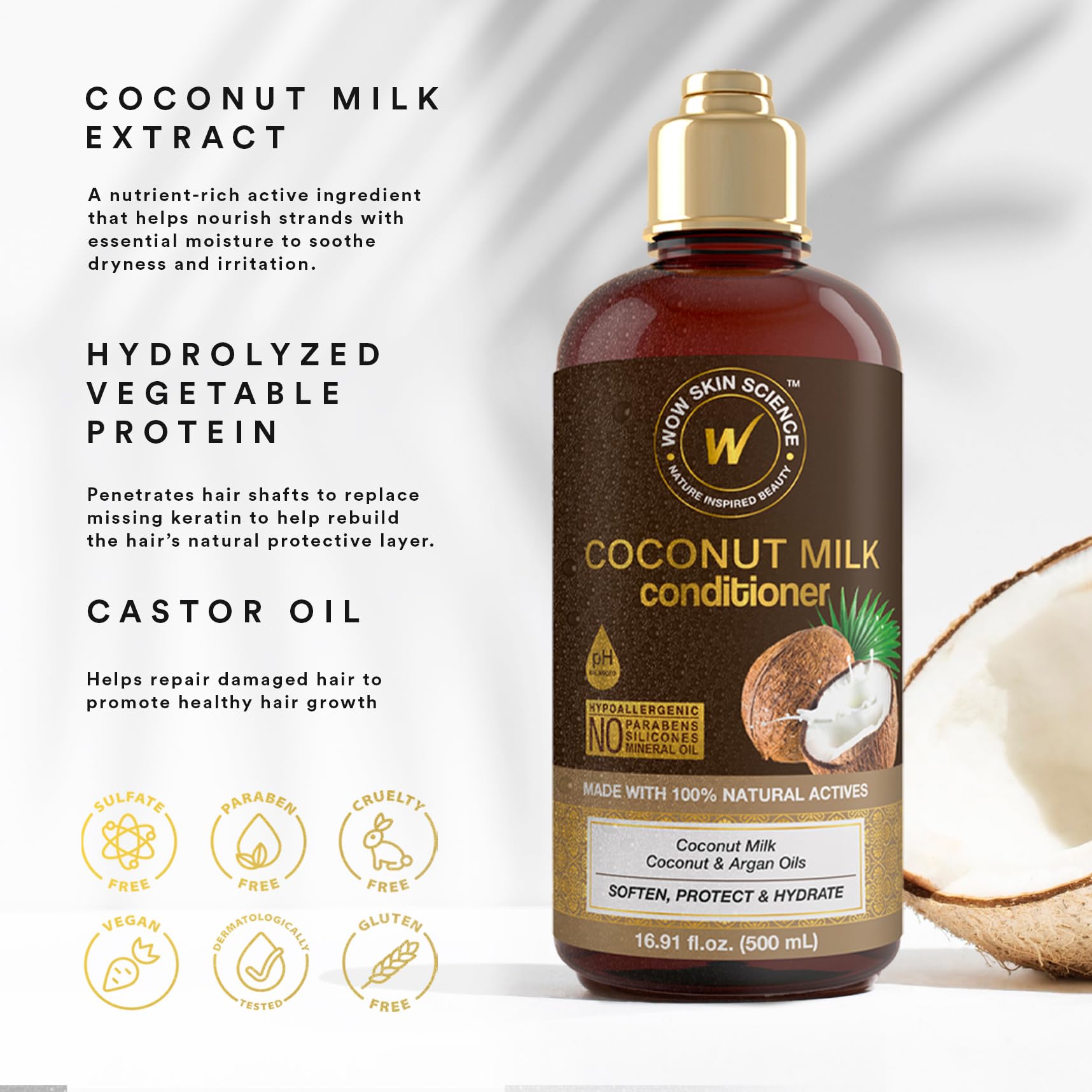 WOW Skin Science Conditionneur lait de coco, massage du cuir chevelu pour douceur