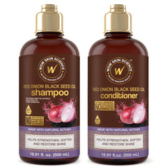 Shampoing WOW Skin Science à l’oignon rouge et nigelle, bouteille prête à l’emploi.