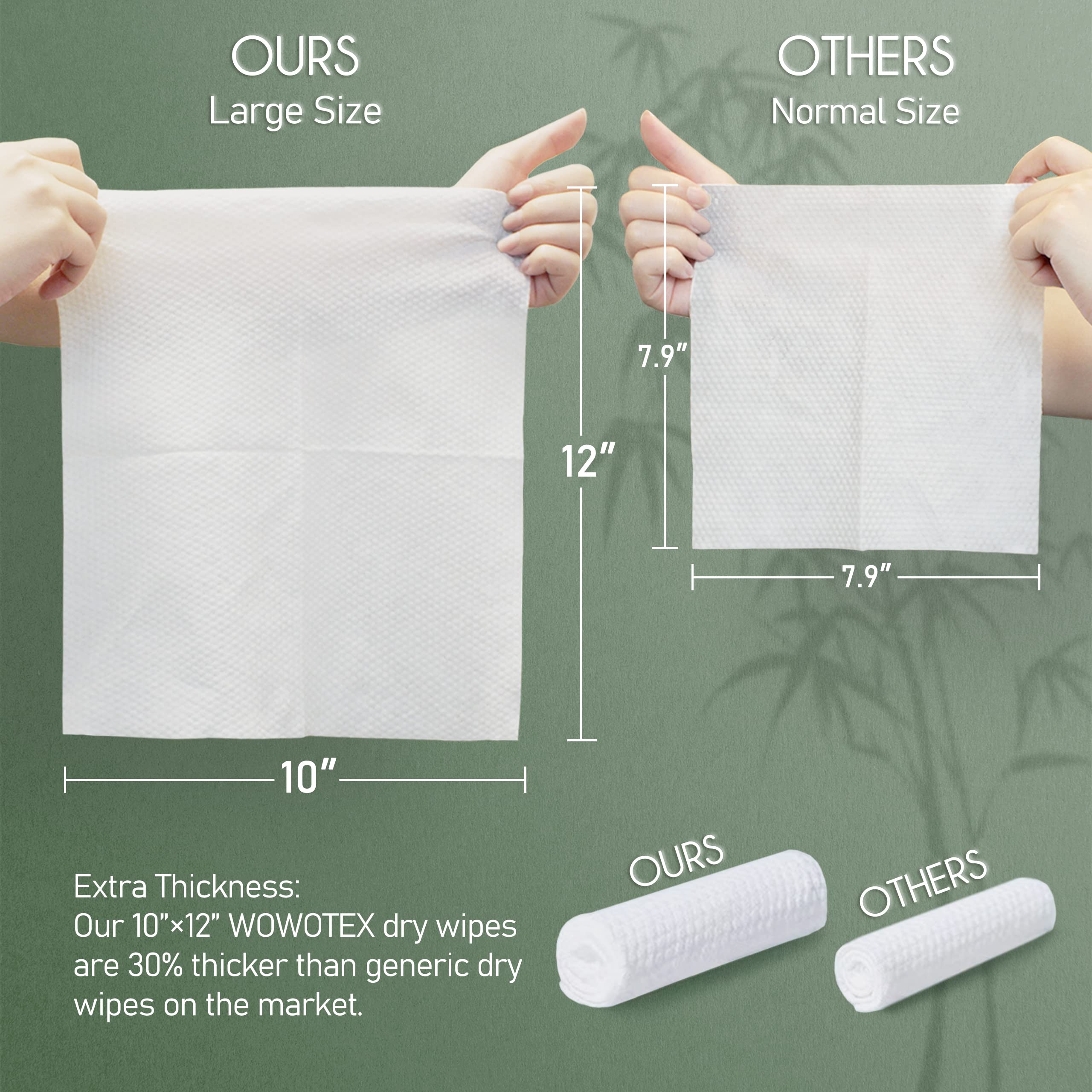 WOWOTEX lingette visage bambou viscose jetable, utilisable mouillée ou sèche.