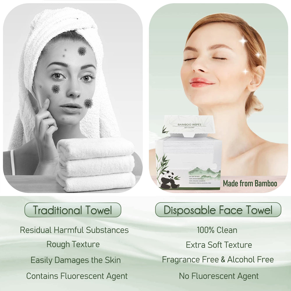 WOWOTEX serviette visage bambou jetable biodégradable, démaquillage doux et hygiénique.