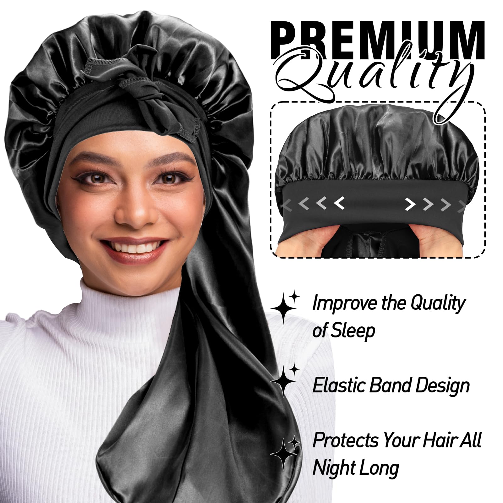 Détail élastique du bonnet WOZUTUNT assure maintien confortable toute la nuit.