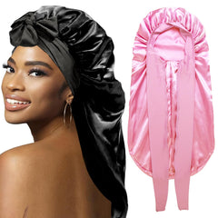 WOZUTUNT bonnet satin long braids noir, protection nocturne sans frottement.
