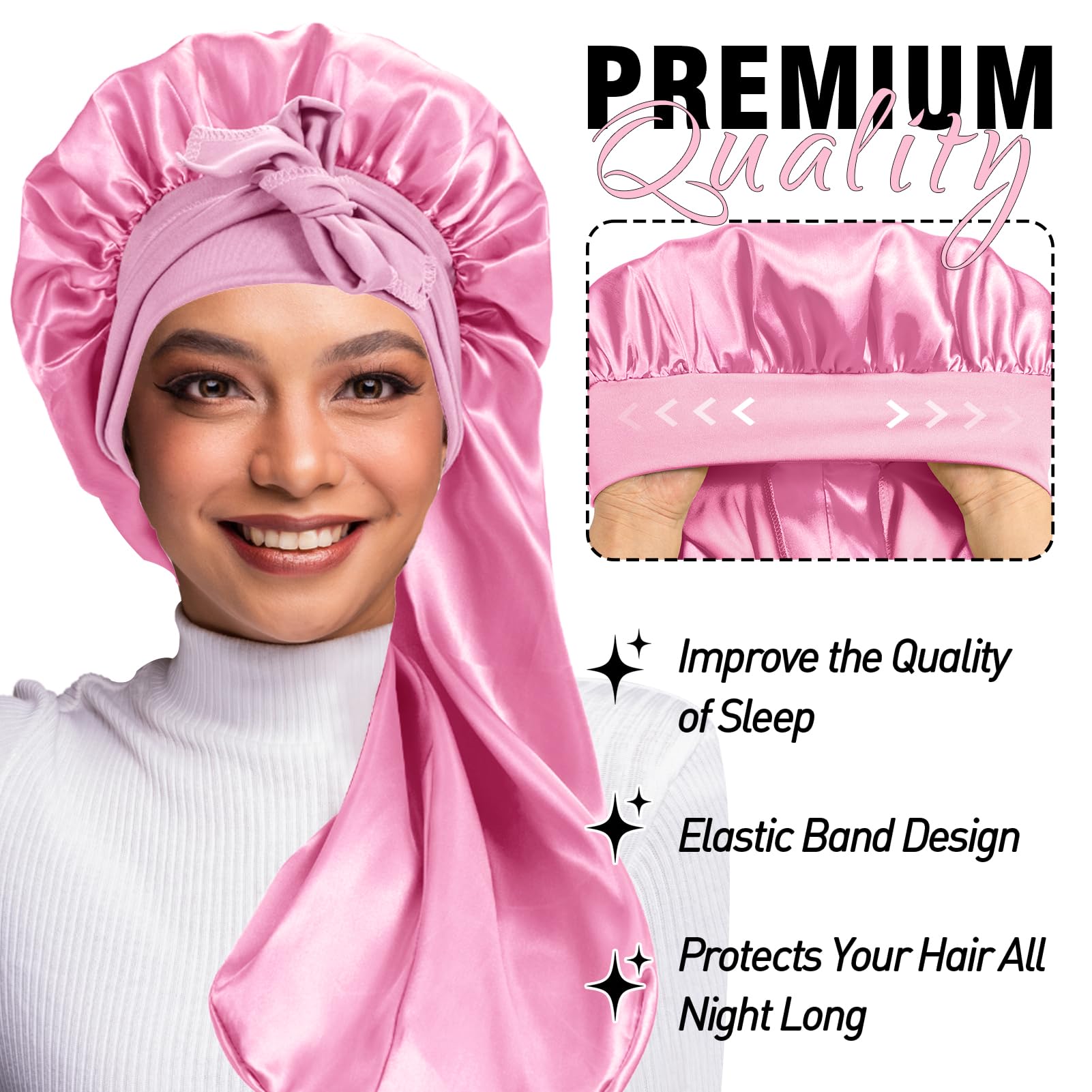 WOZUTUNT bonnet satin long braids rose, douceur et glisse pour cheveux lisses.