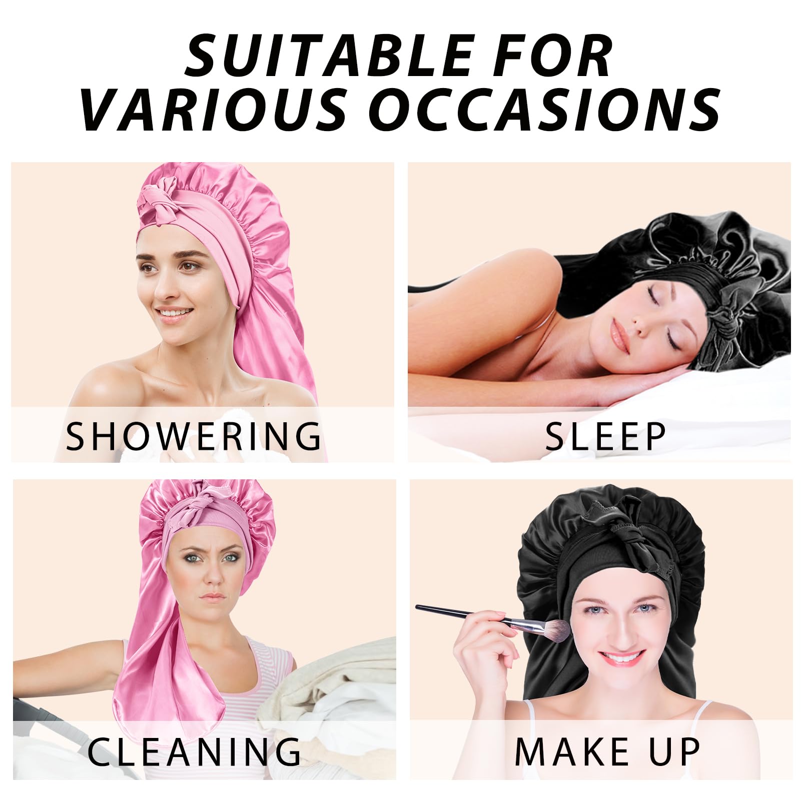 WOZUTUNT bonnet satin rose parfait pour cheveux longs et tresses.