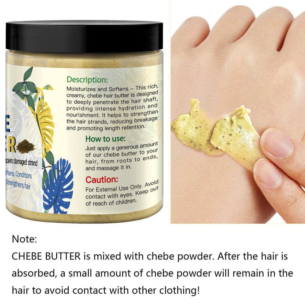Application du beurre Chebe WOZUTUNT sur cheveux pour revitaliser les longueurs.