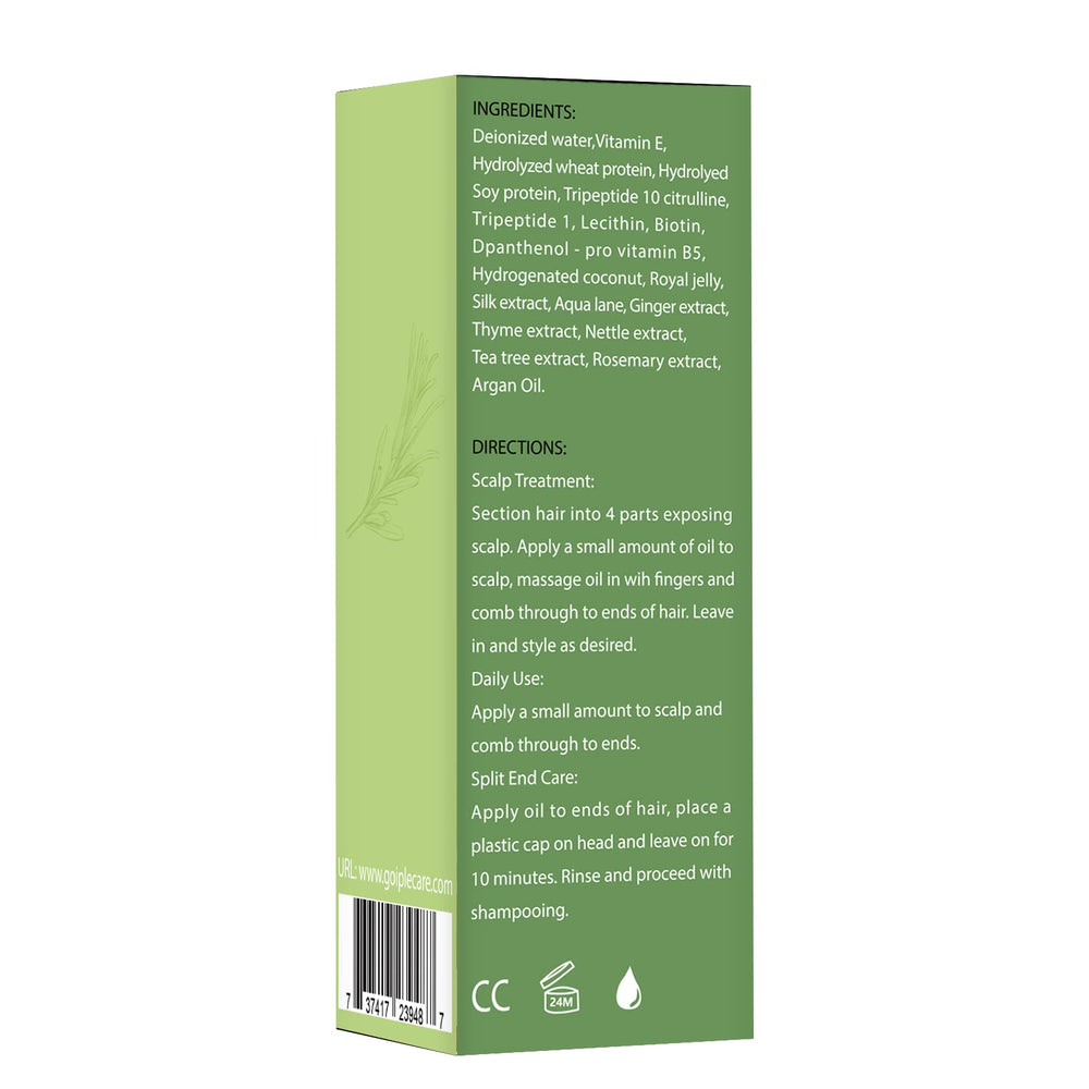 Composition naturelle WOZUTUNT romarin, thym et argan pour cheveux plus brillants.