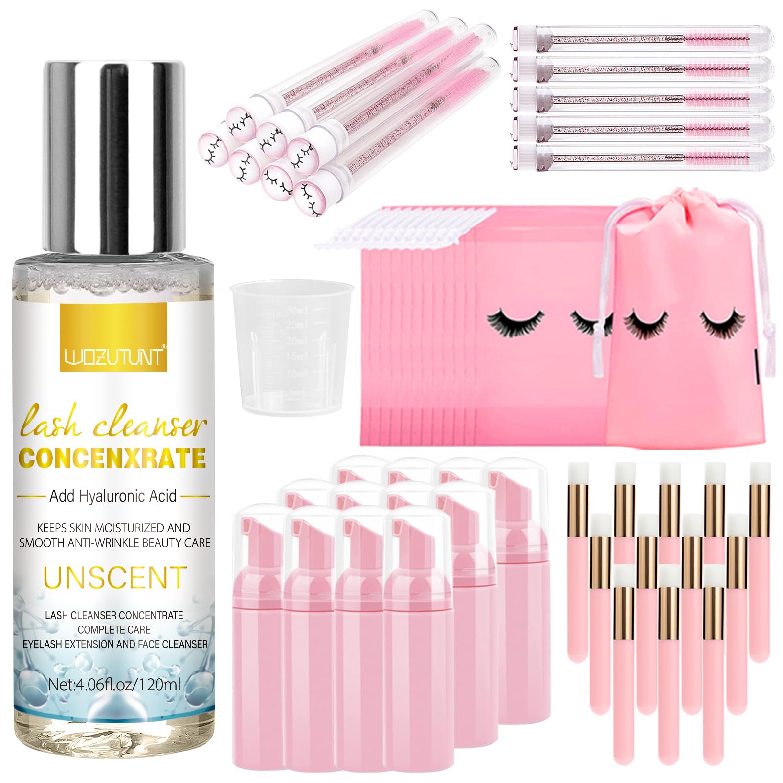 WOZUTUNT shampooing concentré pour cils et extensions, nettoyage en profondeur