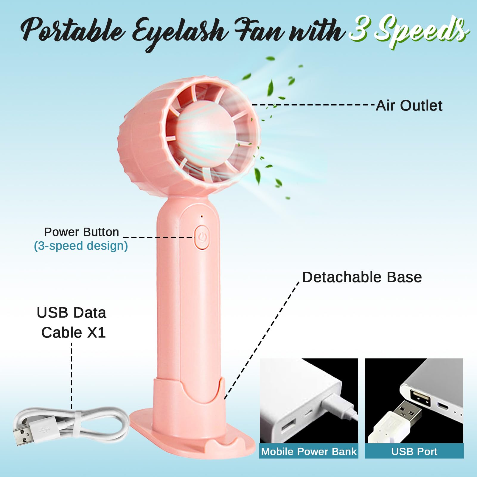 WOZUTUNT Ventilateur portable lash USB, séchage rapide après nettoyage