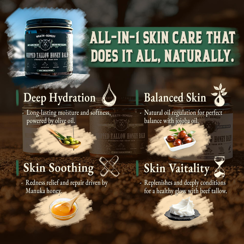 Wrath & Remedy: ingredients naturels, gras de boeuf nourrissant et miel Manuka.
