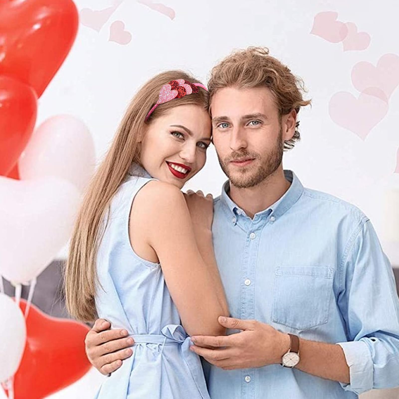 WRBAJIS bandeau coiffure coeur rose pailleté, ajoute une touche glamour.