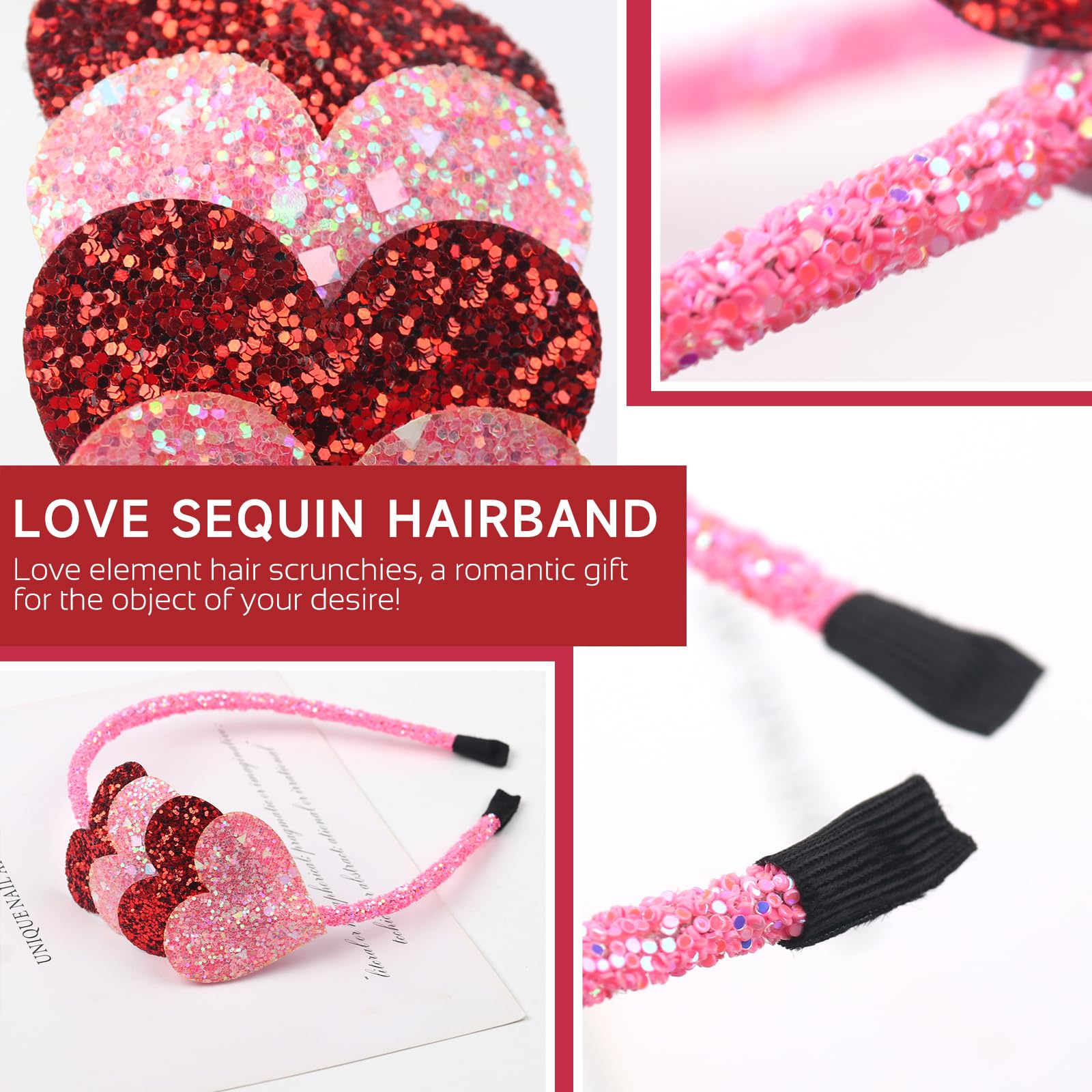 WRBAJIS bandeau Saint-Valentin coeur étincelant, accessoire festif.
