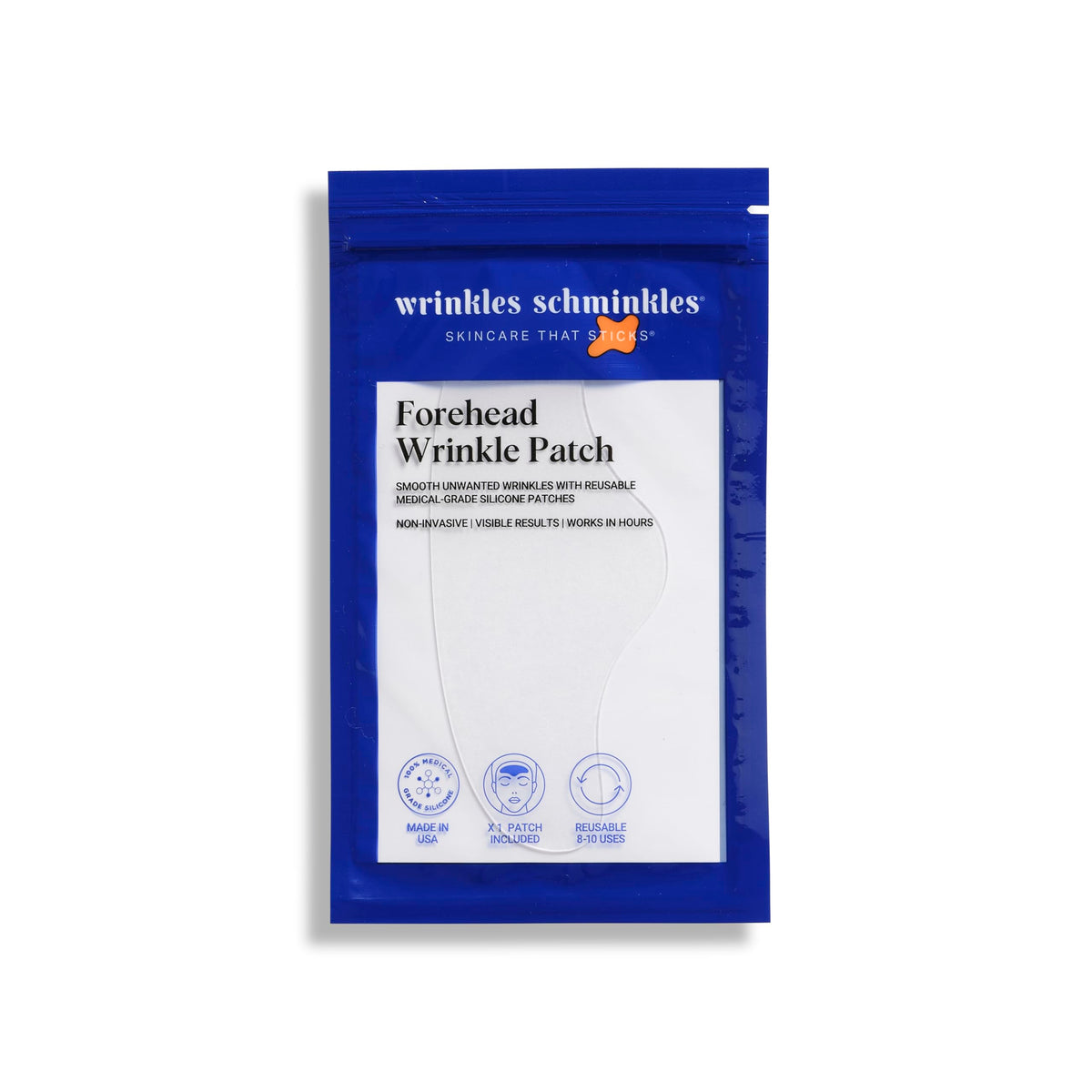 Patchs Wrinkles Schminkles en silicone appliqués sur le front pour lisser les rides.