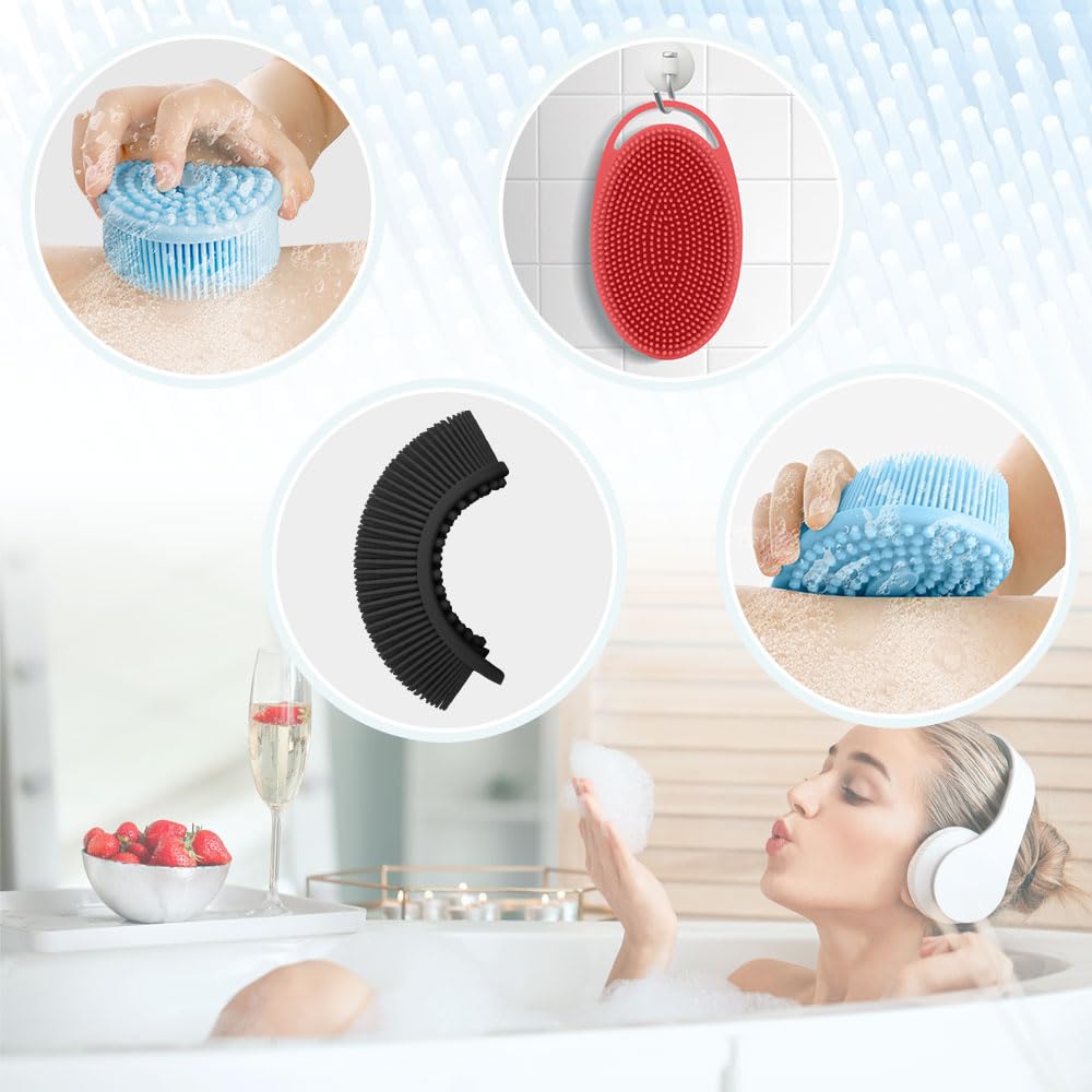 WRNZL gommage corps silicone 3-pack violet, double-face pour nettoyage et exfoliation.