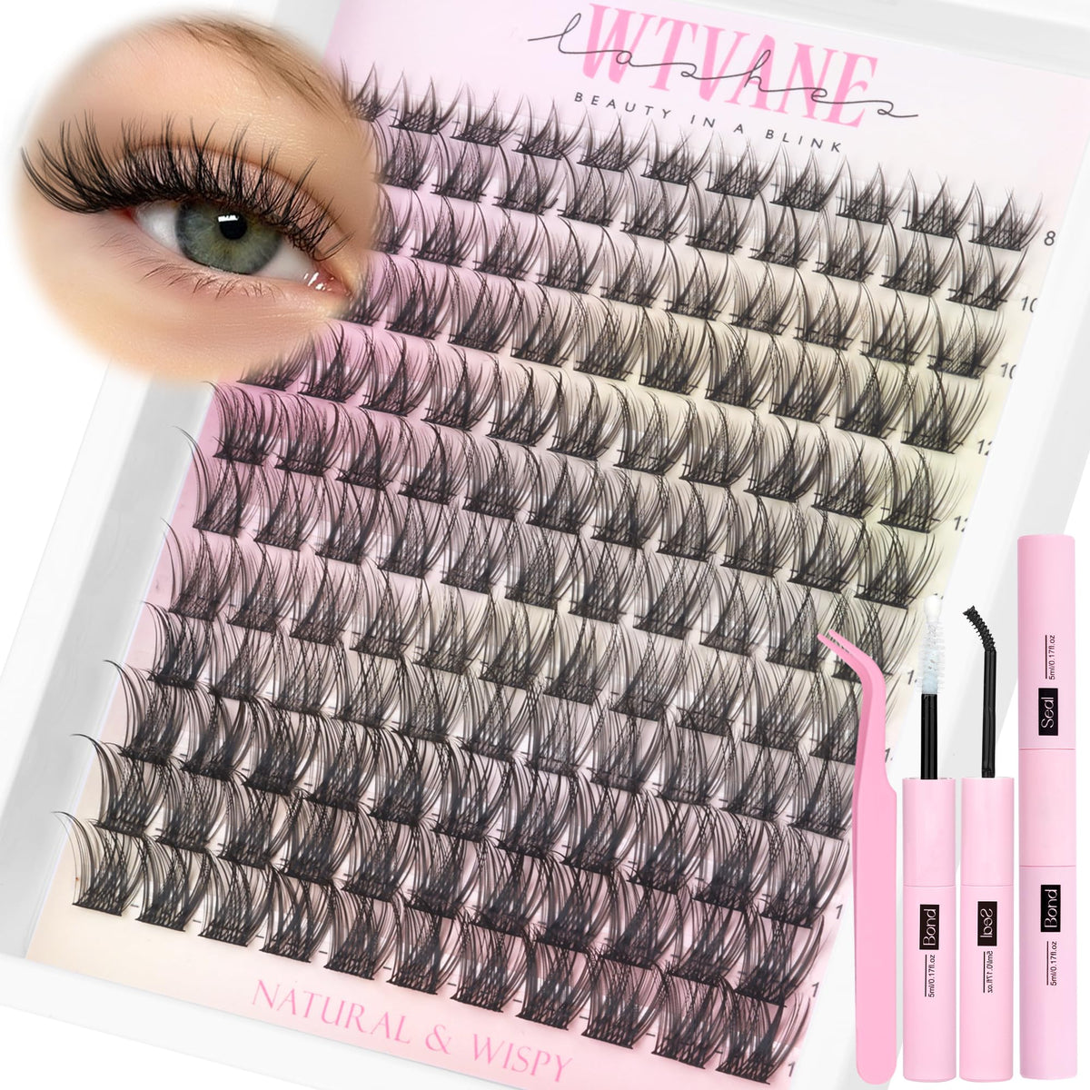 Wtvane kit cils clusters naturels pour un look quotidien raffiné.