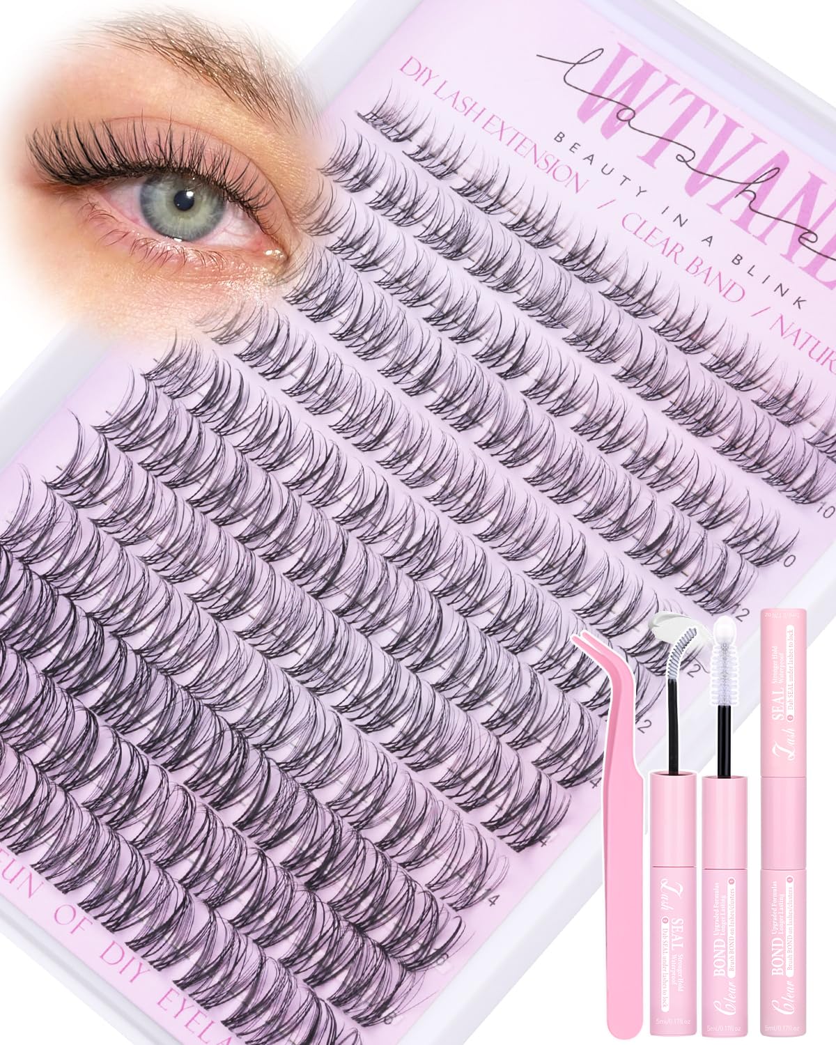 wtvane kit cils venus bandes invisibles 8-16mm pour un look naturel et léger.