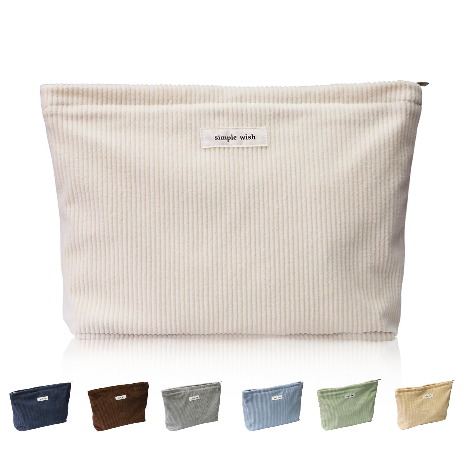 Trousse Wudygirl en velours côtelé beige, extérieur élégant et durable.
