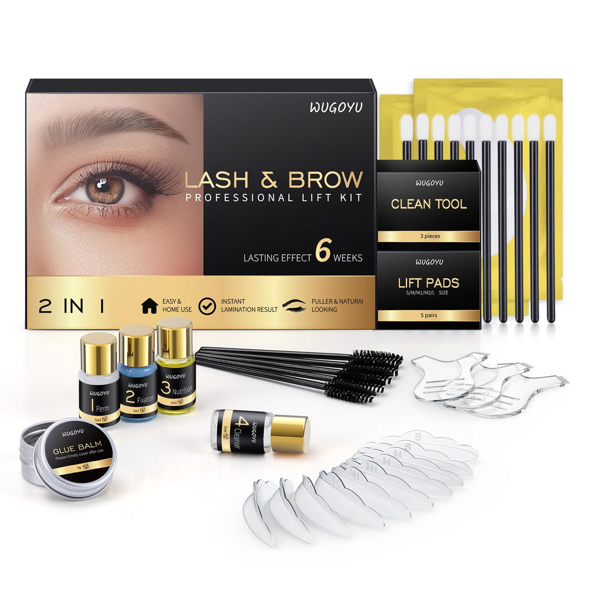 WUGOYU kit lift cils et sourcils, accessoire complet pour lamination à domicile.