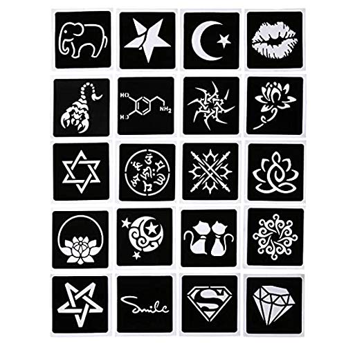 WUMAWU kit tatouage temporaire – vingt pochoirs adhésifs pour motifs variés et faciles.