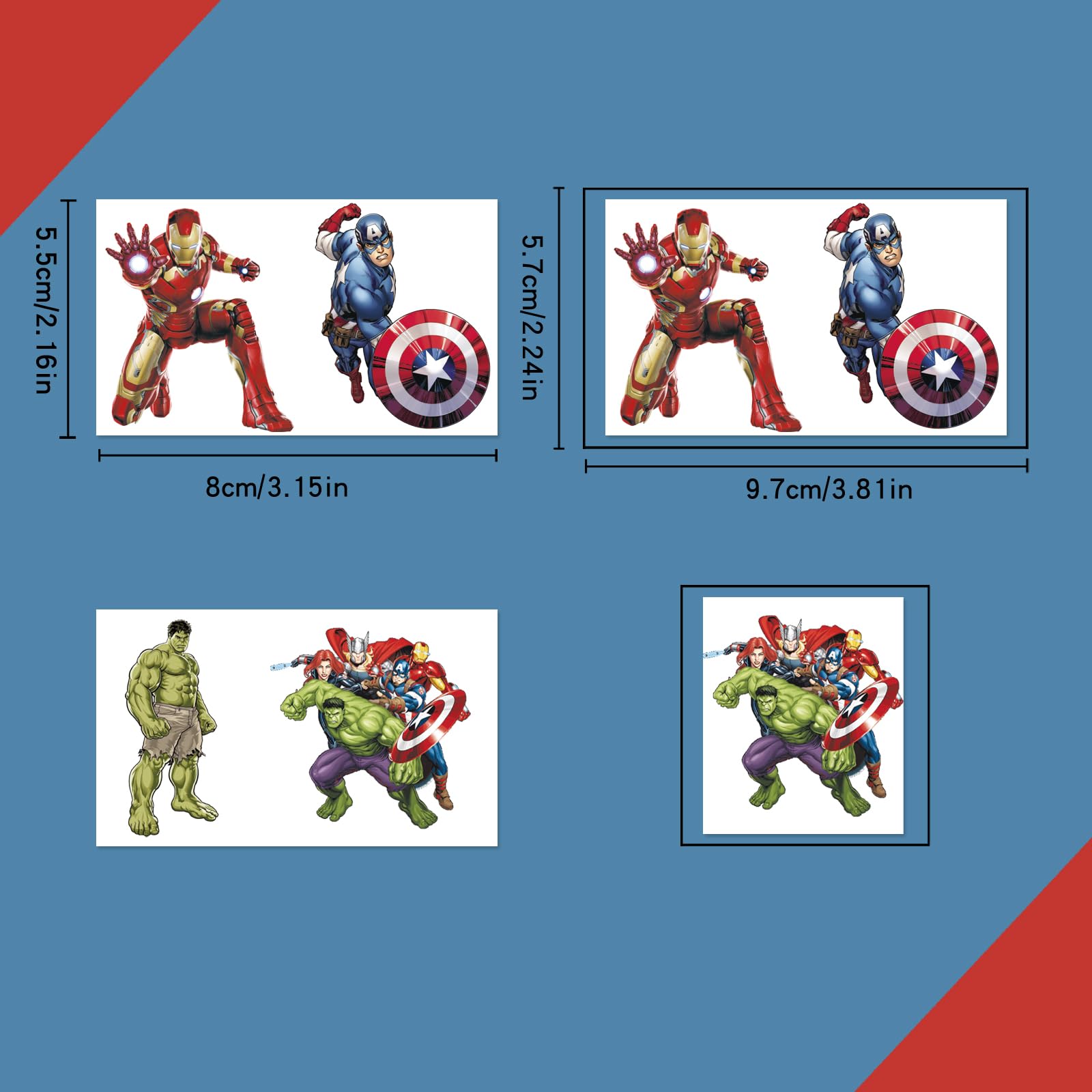 WYKDAG Avengers tatouages temporaires éco et non toxiques, sûrs pour enfants.