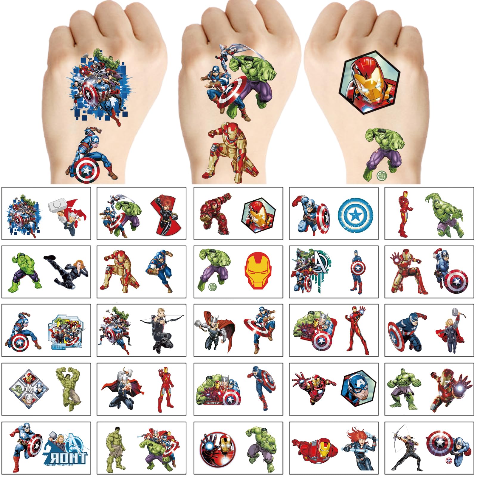 WYKDAG Avengers tatouages temporaires – parfait pour animer une fête et activité créative.