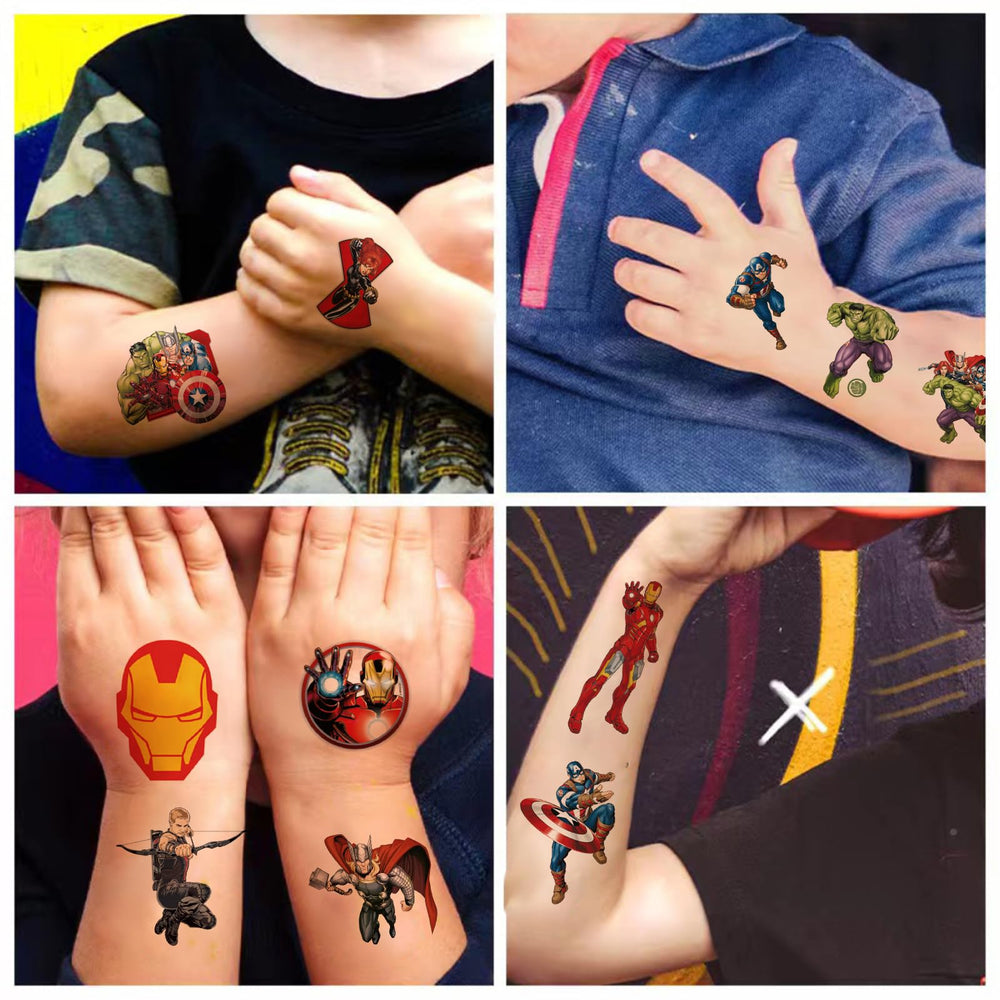 WYKDAG Avengers tatouages temporaires imperméables, idéaux pour jeux en extérieur.