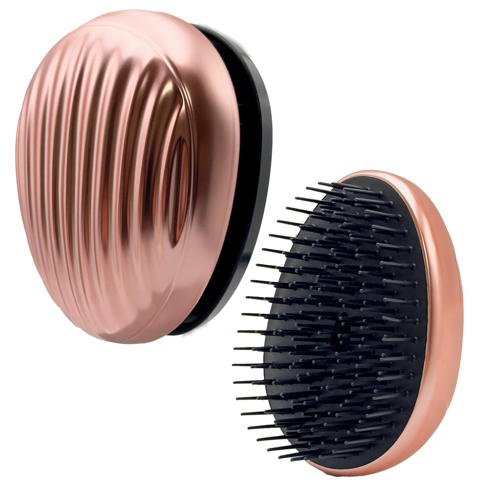 Brosse WYNK compacte en voyage avec capuchon protecteur, idéale pour cheveux propres et ordonnés.
