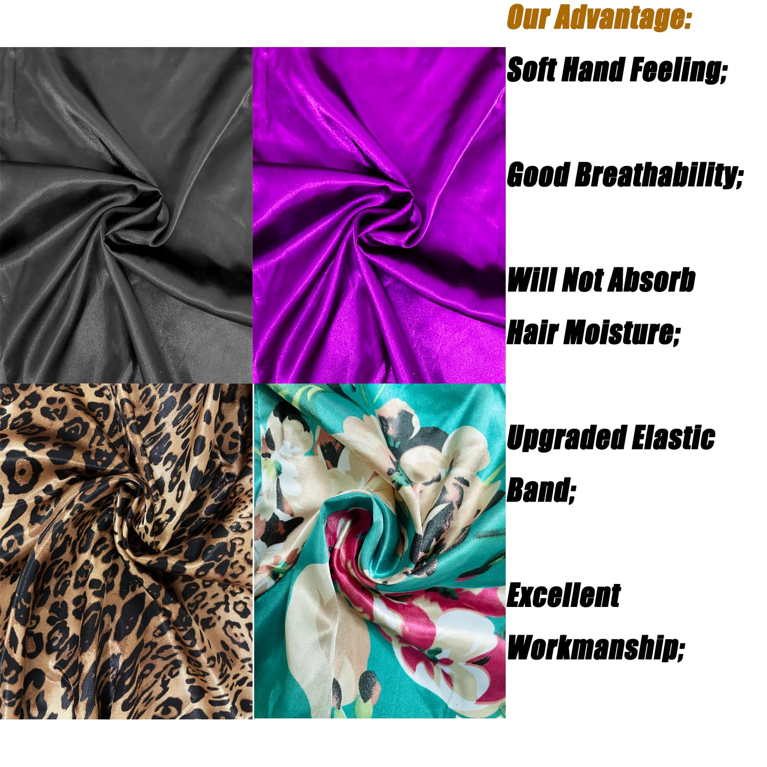 Bonnet satin Wzl Wlg pour cheveux longs, enveloppe en douceur et évite les frottements nocturnes