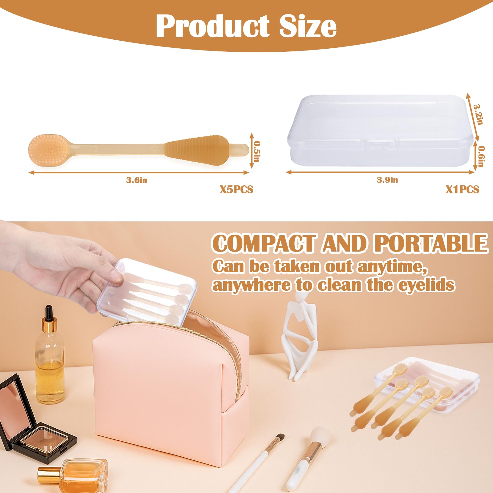Brosse XANGNIER, portable et compacte, parfaite pour nettoyer les yeux en déplacement.