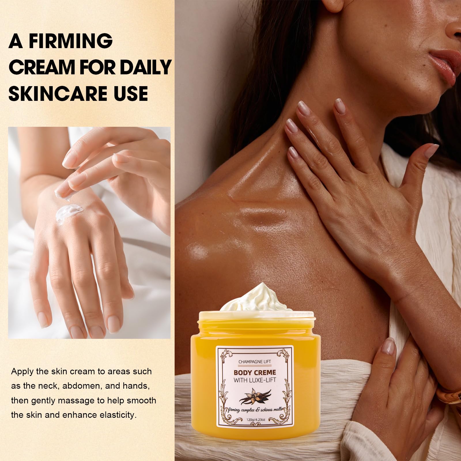 Xaninp Champagne Crème Corps – texture légère, fini satin, sensation agréable toute la journée.