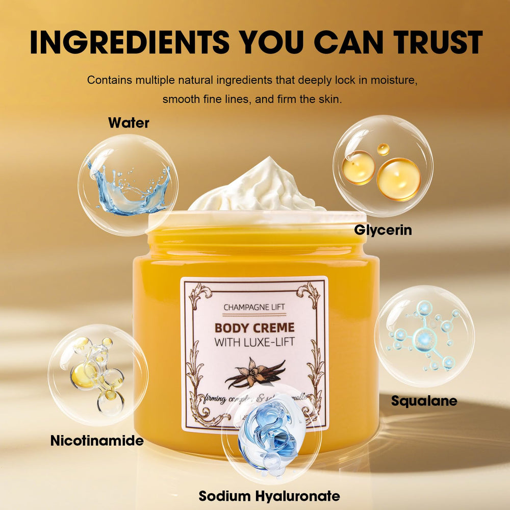 Xaninp Champagne Crème Corps – texture légère pour hydratation profonde sur les zones sèches.