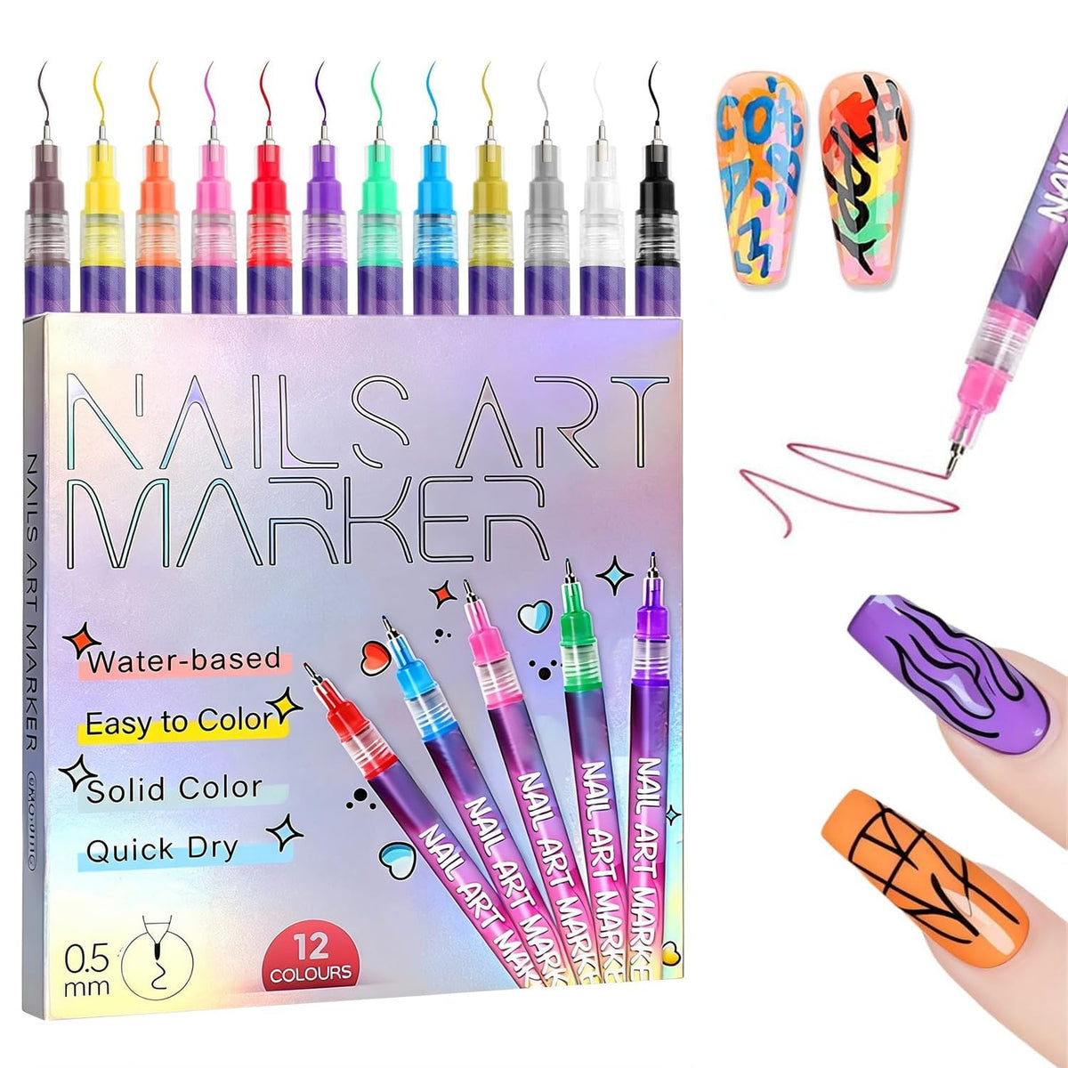 XBLZL stylo art ongles 12 couleurs pour des designs variés à la maison.