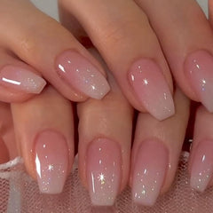 XCREANDO Glitter Ombre Rose sur ongles Coffin court, glamour rapide et naturel.