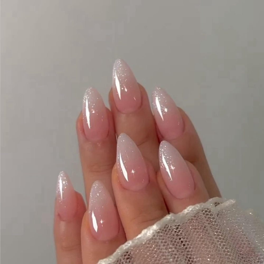 XCREANDO Glitter Ombre Pink sur ongles press-on amande, finition brillante durable pour soirée