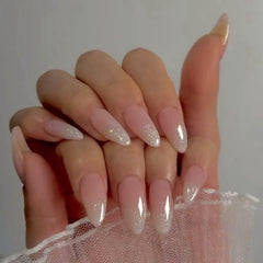 XCREANDO Glitter Ombre Pink sur ongles press-on amande, pose rapide et fiable