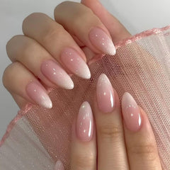 XCREANDO ongles press-on amande, ombre rose glitter, sans UV et réutilisables