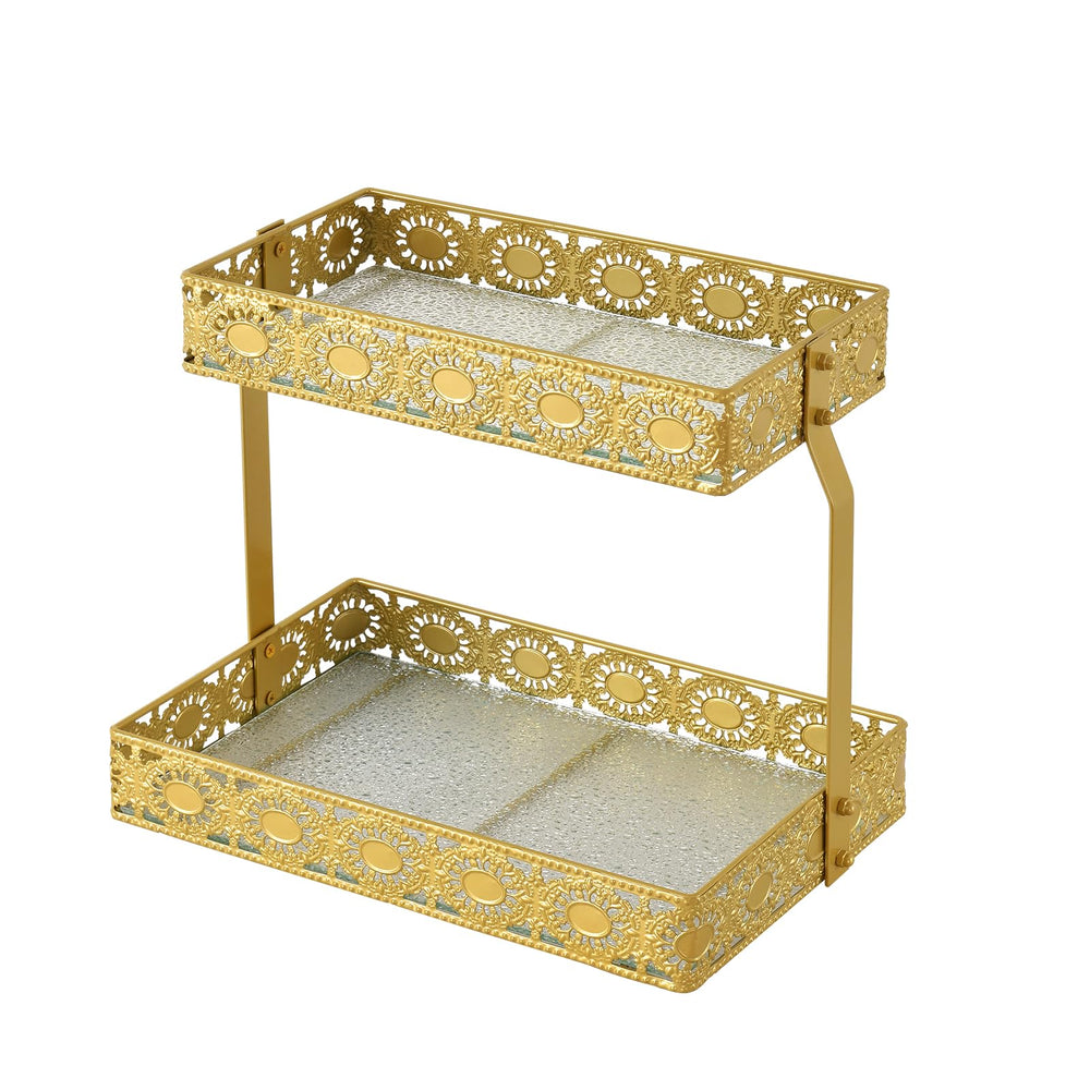 Plateau en verre xiaojuande a deux couches pour une organisation elegante du comptoir