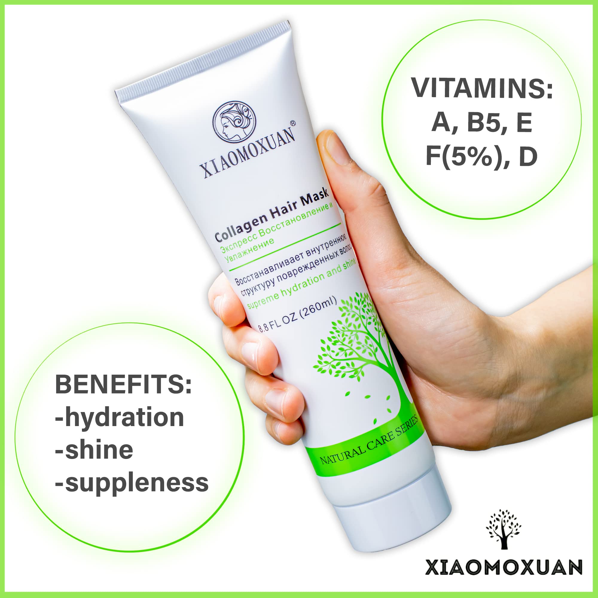 Masque sans sulfate Xiaomoxuan, soin doux pour cheveux colorés.