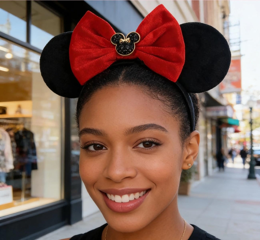 XINGKANG accessoire velours noir avec oreilles souris et noeud rouge pour occasions