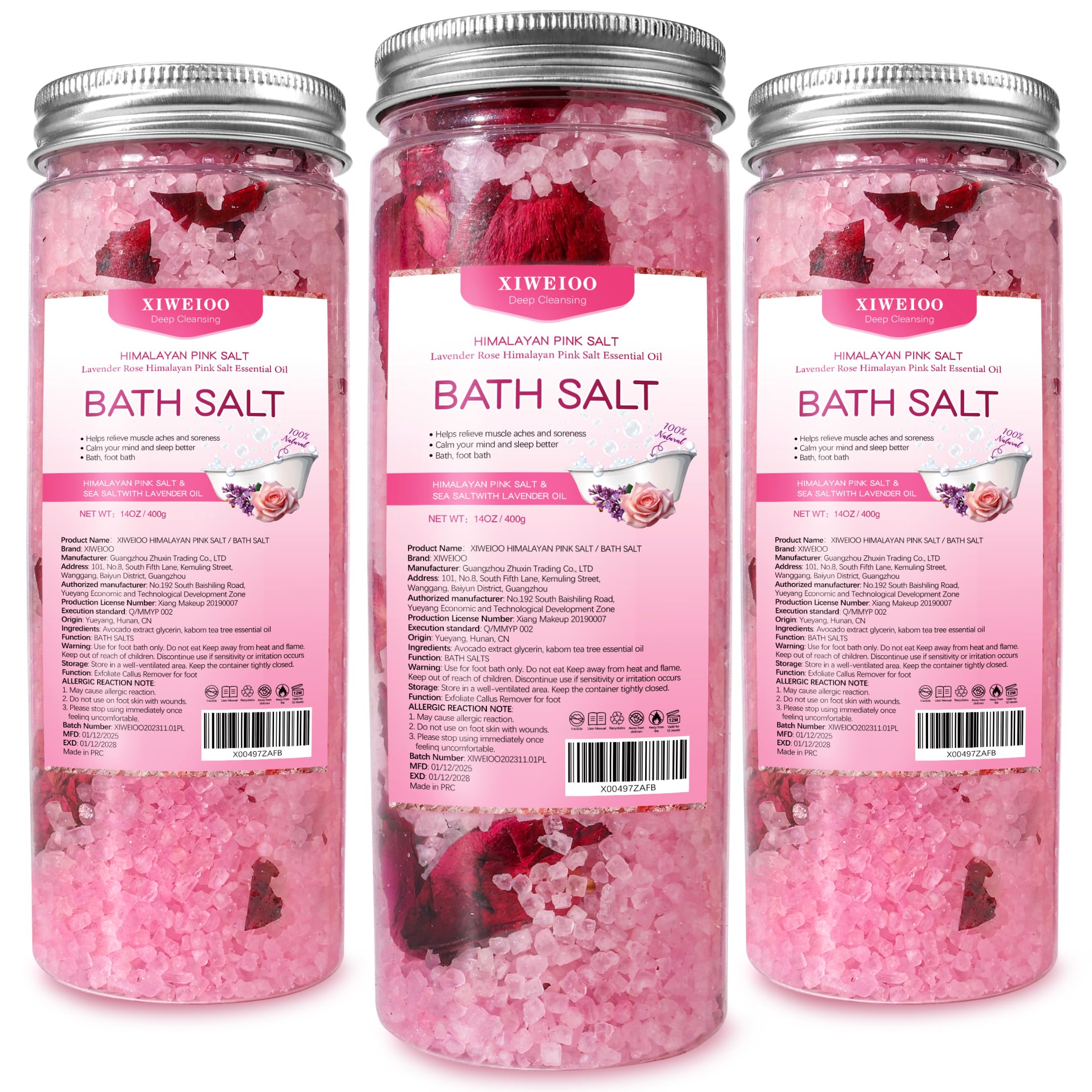 Xiweioo kit sels bain trio rose lavande, expérience spa à domicile.