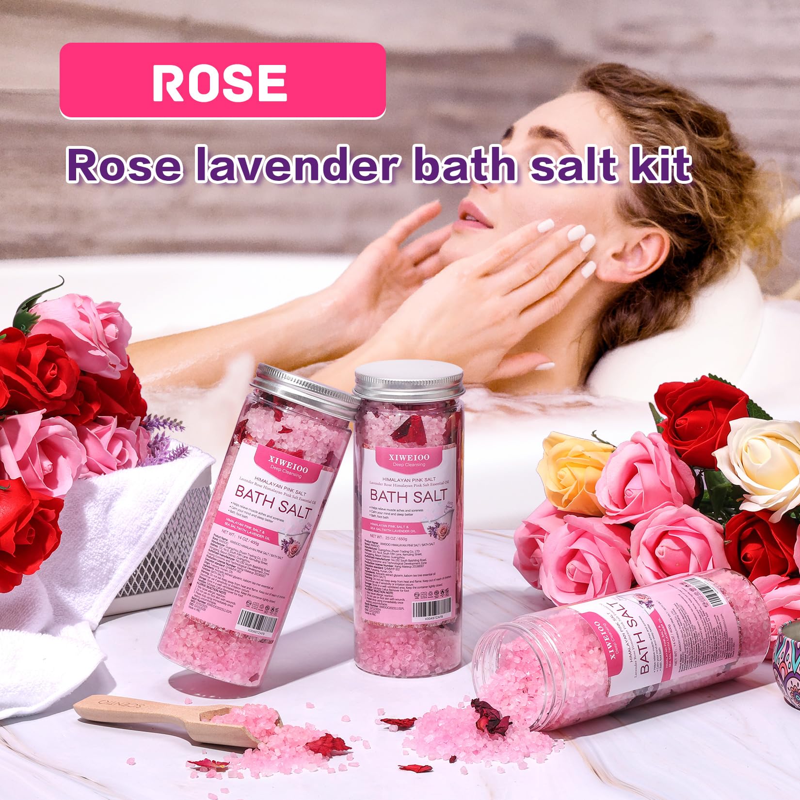 Xiweioo sels bain Himalayens rose, exfoliation légère et douceur pour la peau.