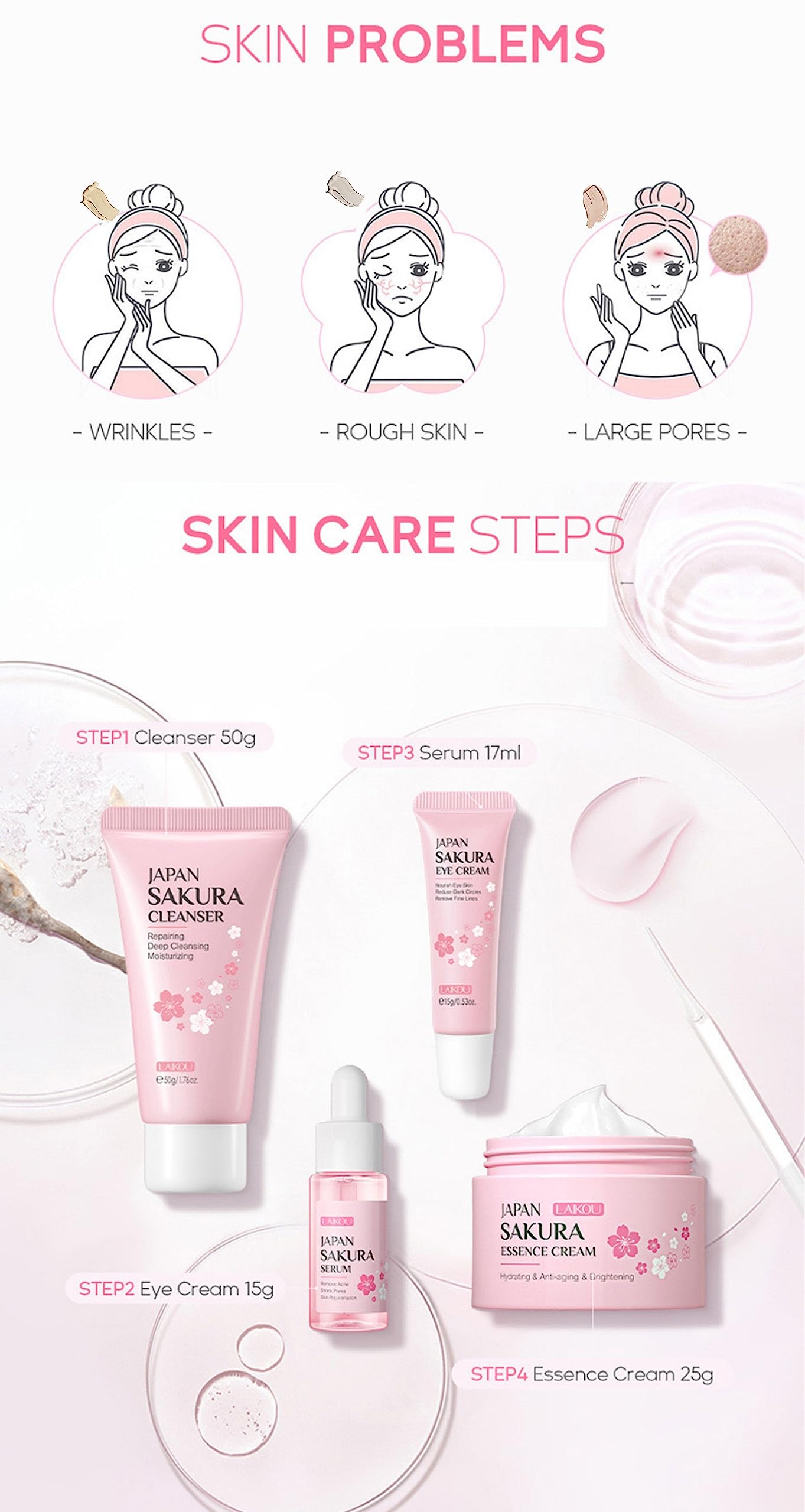 XJBD Sakura Essence Hydratante, flacon léger, prépare la peau et hydrate durablement.