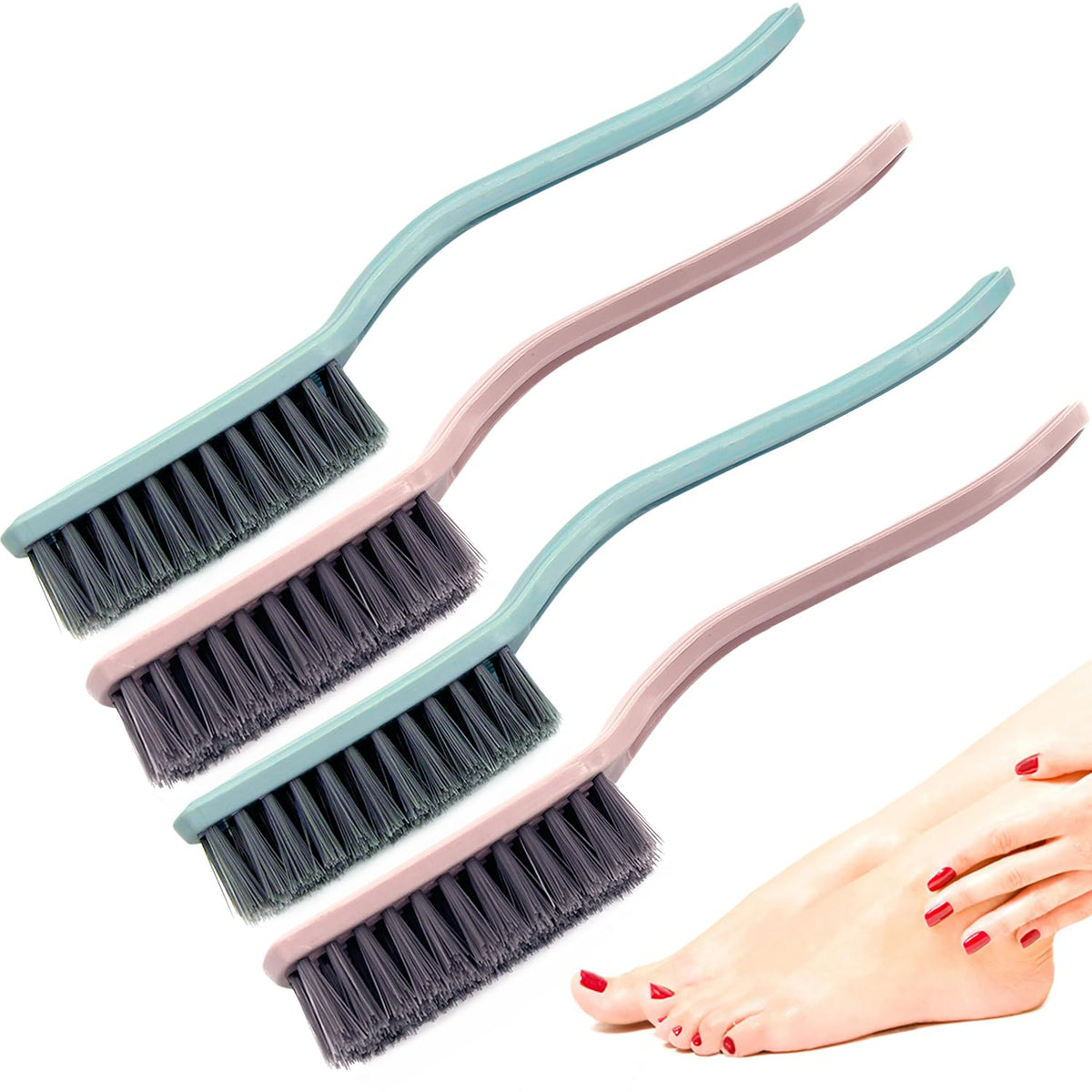 Brosse Xjinmin pour ongles avec poignée courbée, nettoyage précis des ongles.