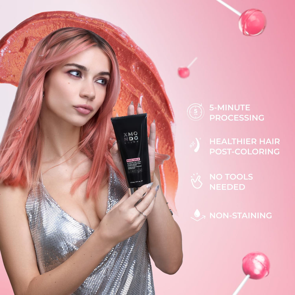 XMONDO Hair Top Coat Rose Doré – couleur semi-permanente qui s’estompe progressivement.